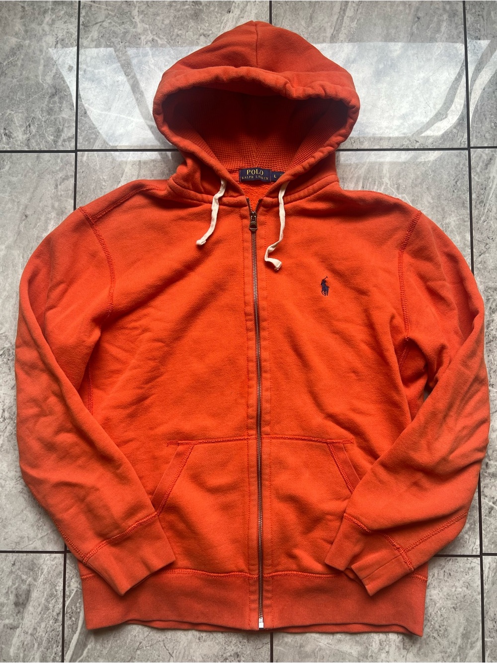 Polo Ralph Lauren Full Zip Hoodie Orange Mens Embroidered Hooded Sweatshirt L